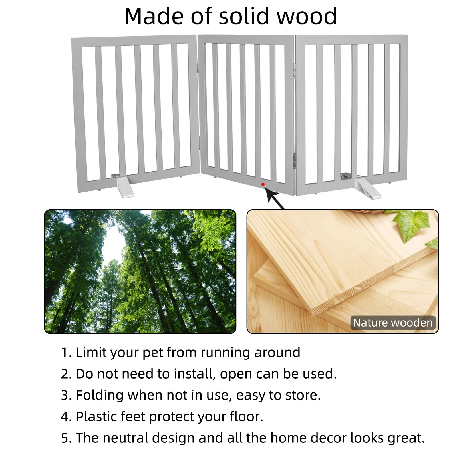 SFJC dog gate with non-slip feet protecting floors during use.