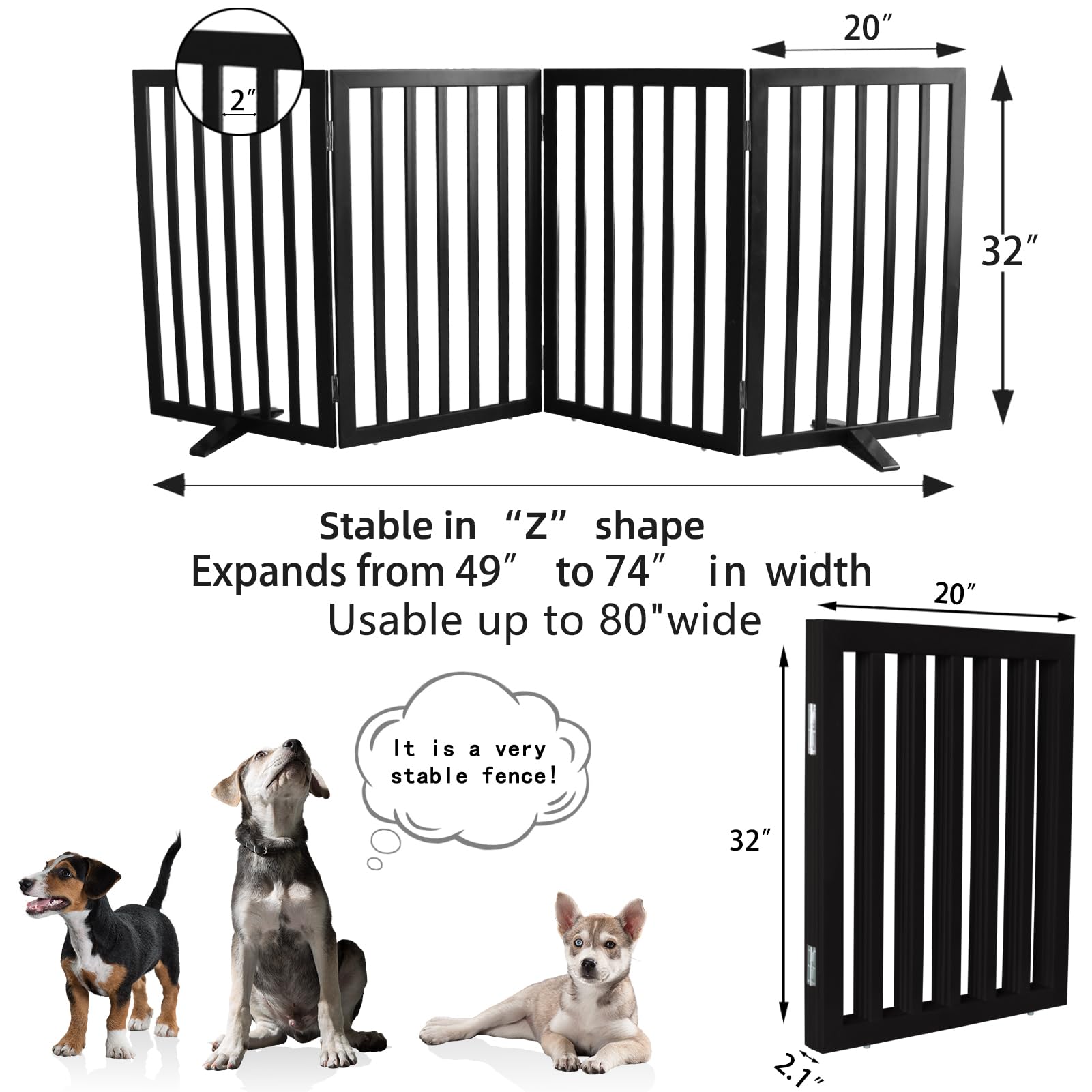 SFJC dog gate open dimension view for wide doorway coverage.
