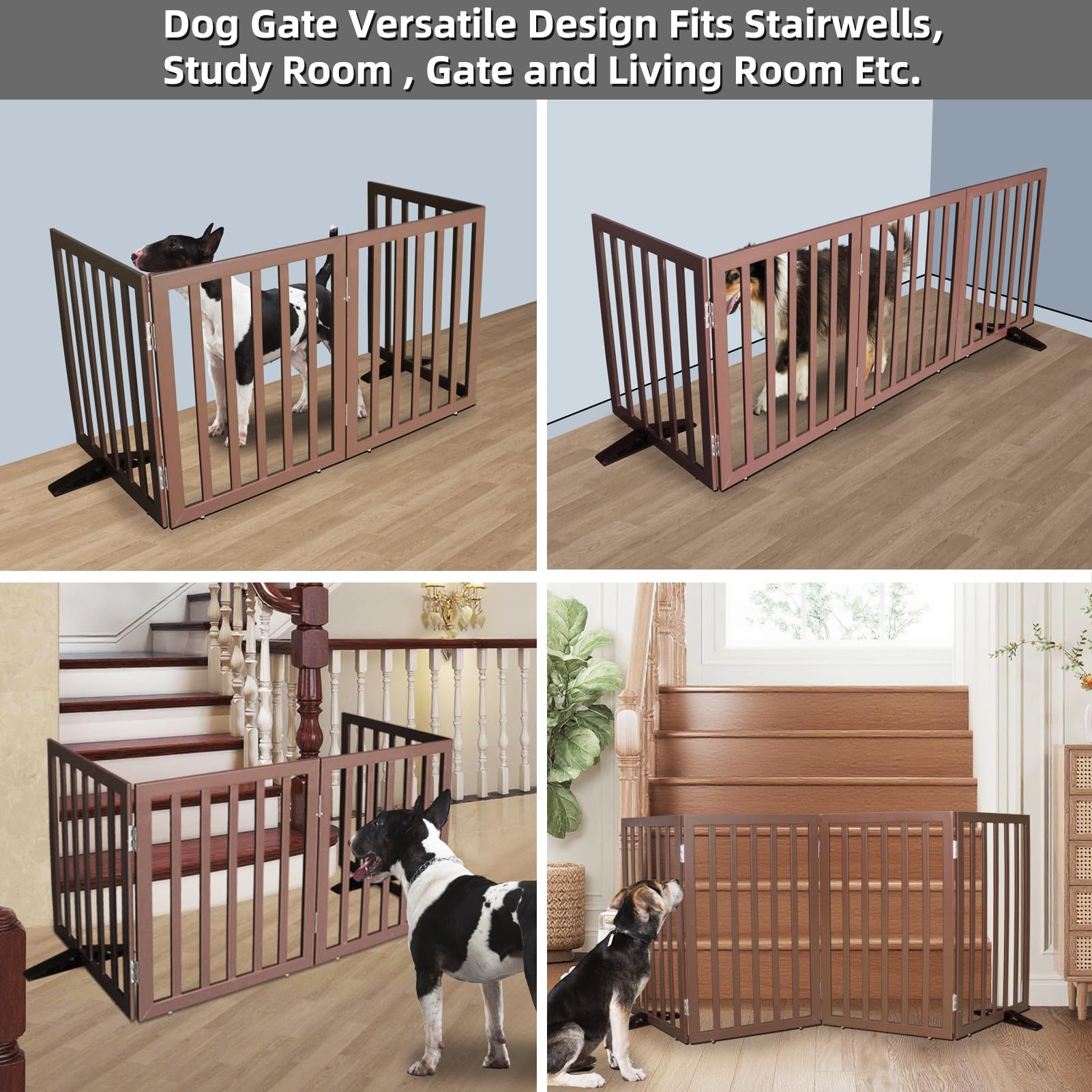 SFJC dog gate two panels and hinges for versatile doorway use.