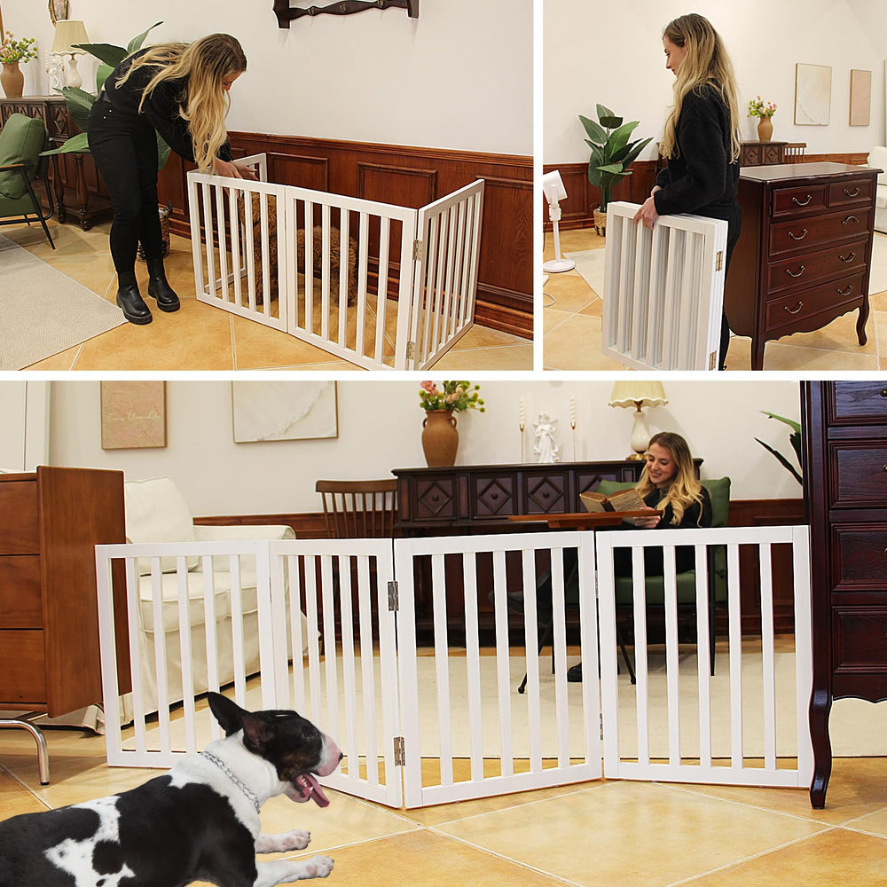 SFJC dog gate wood 4-panel folded white compact storage