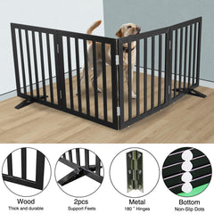 SFJC dog gate showcasing natural wood finish and protective sealant in black.