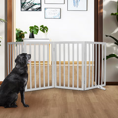 SFJC dog gate wood texture front shows sturdy interior barrier