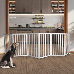 SFJC dog gate wooden side folded shows space-saving freestanding design