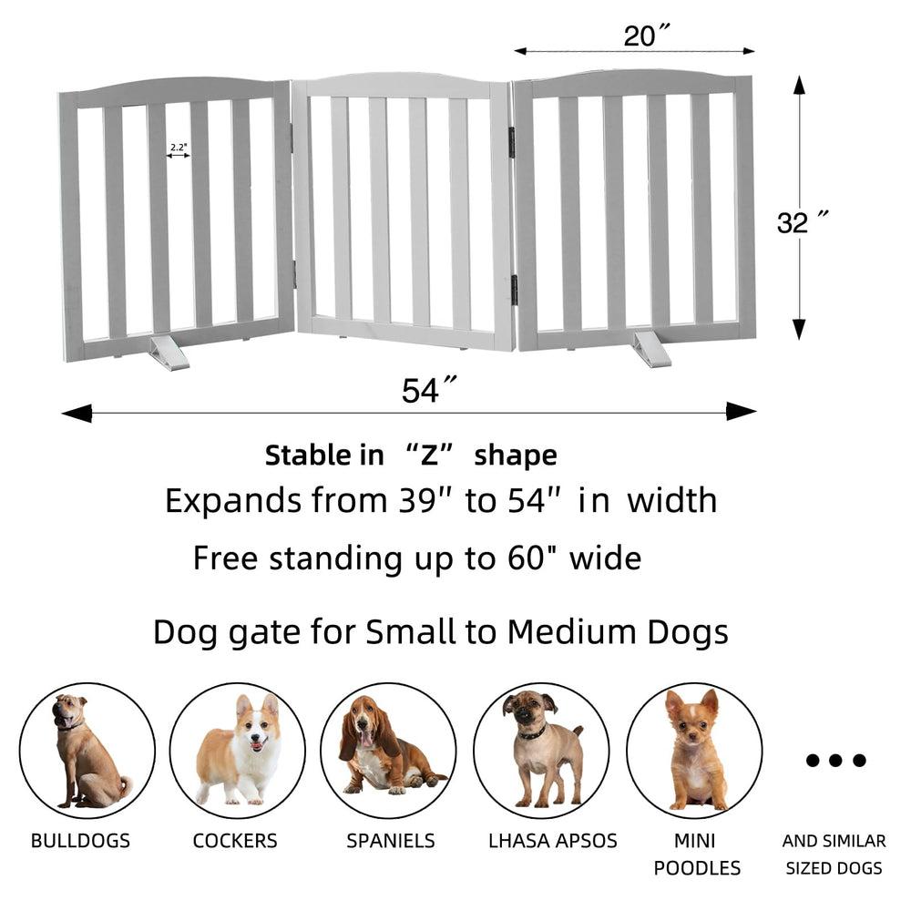 SFJC wooden white pet gate with support feet for stable indoor use