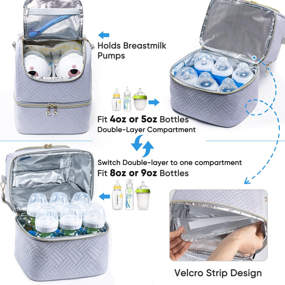 SFYBYHEART breast pump bag with cooler compartment for easy organization.