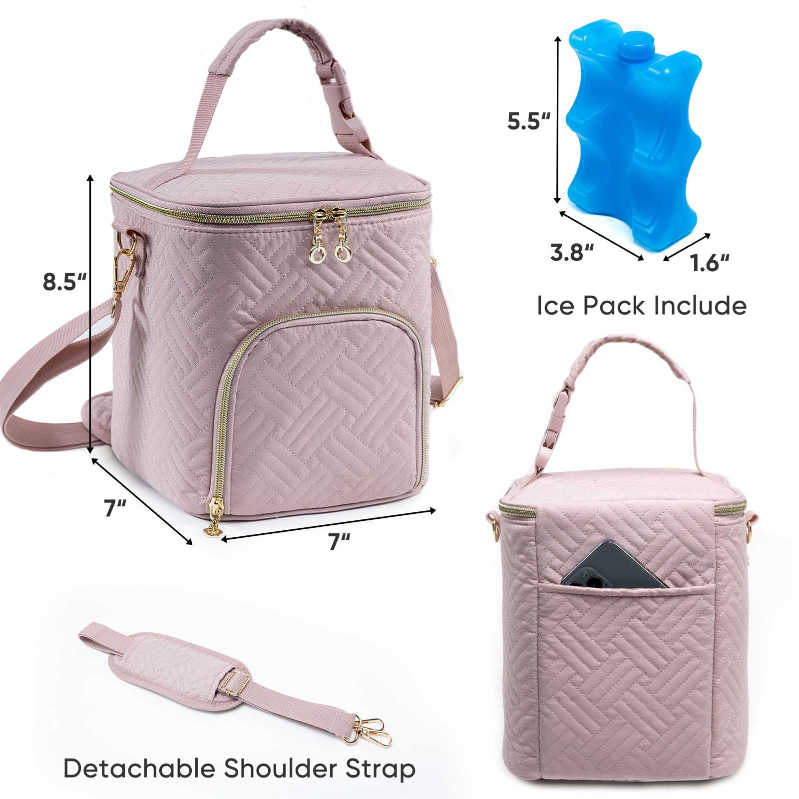 SFYBYHEART cooler bag closeup shows ice pack compatibility