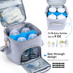 SFYBYHEART cooler bag top open reveals organized bottle slots and see-through panel.