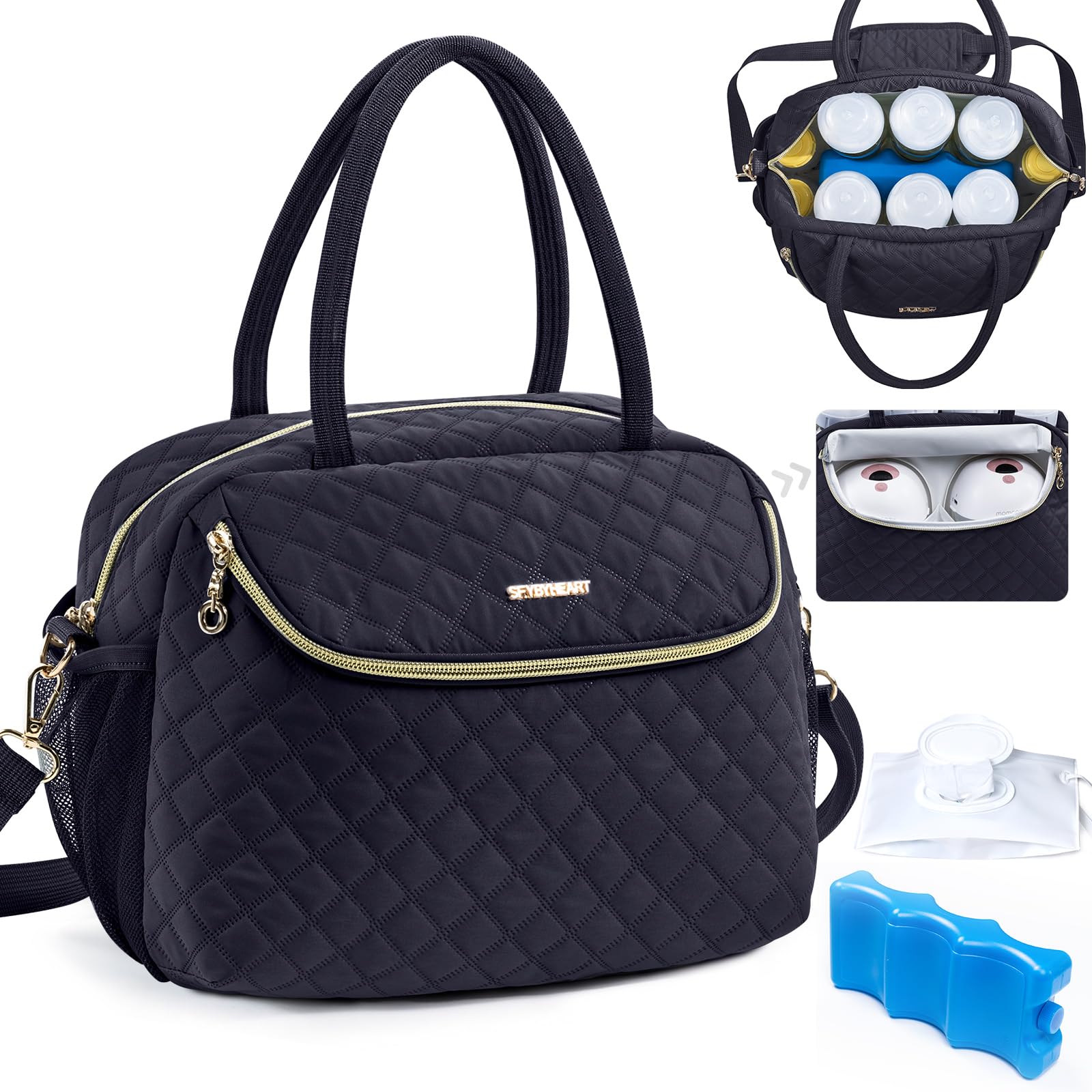 SFYBYHEART breastmilk cooler travel bag closed for convenient all-day transport.