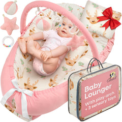 Shakid portable baby lounger pink arch removable setup for newborn comfort
