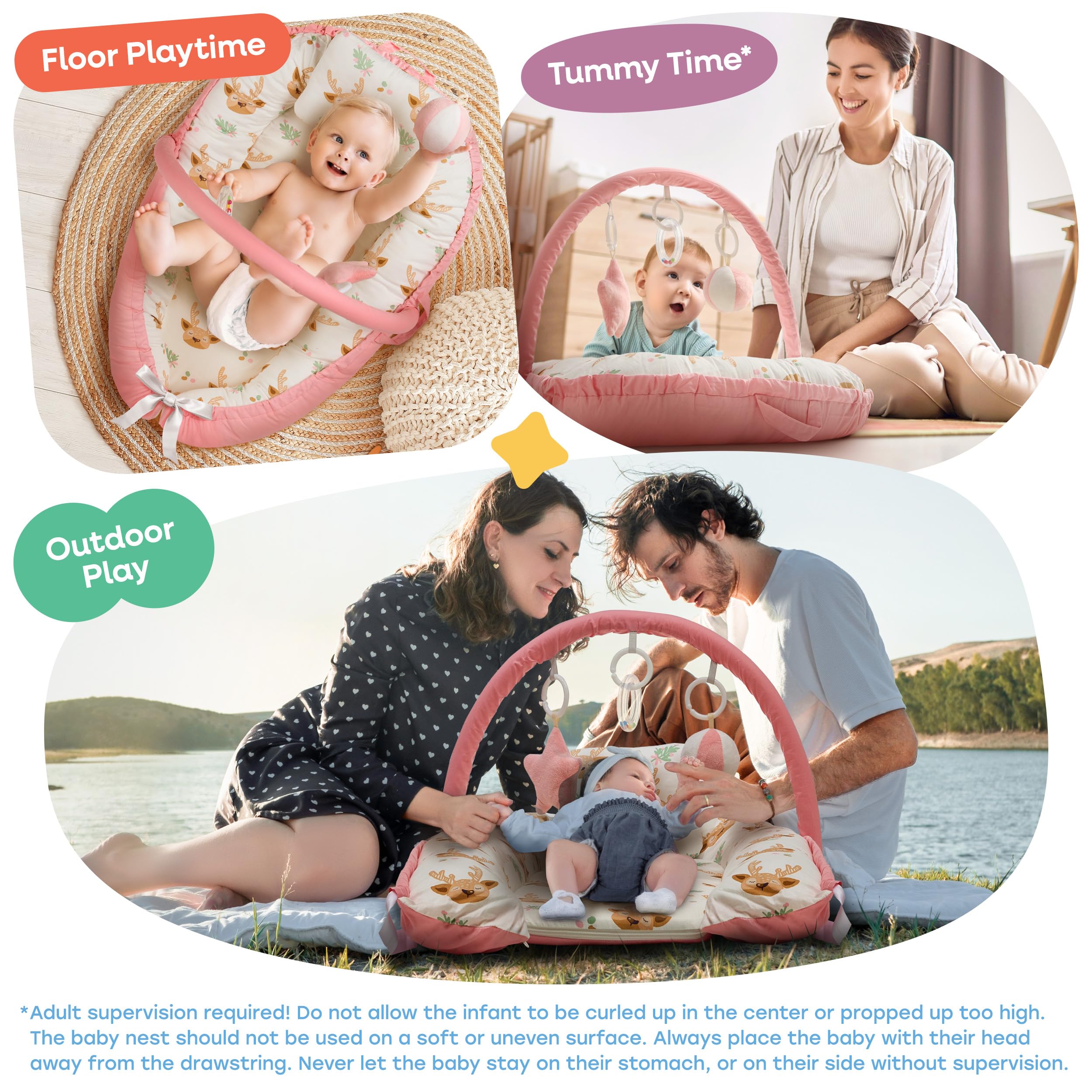 Shakid portable baby lounger pink double-sided design for visual variety