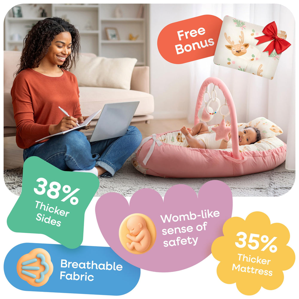 Shakid portable baby lounger pink with extra protection sides for safety