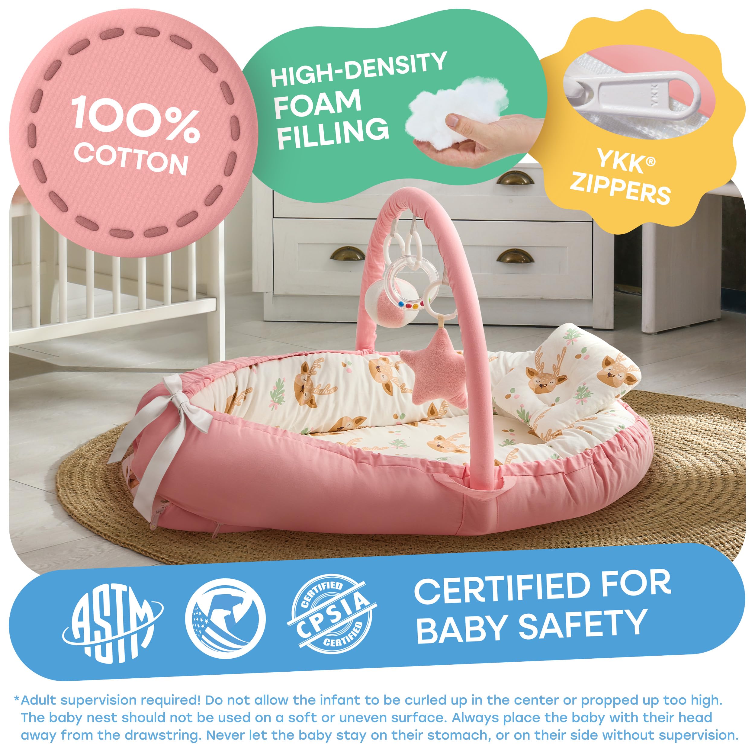 Shakid durable YKK zippers and reinforced stitching on pink lounger