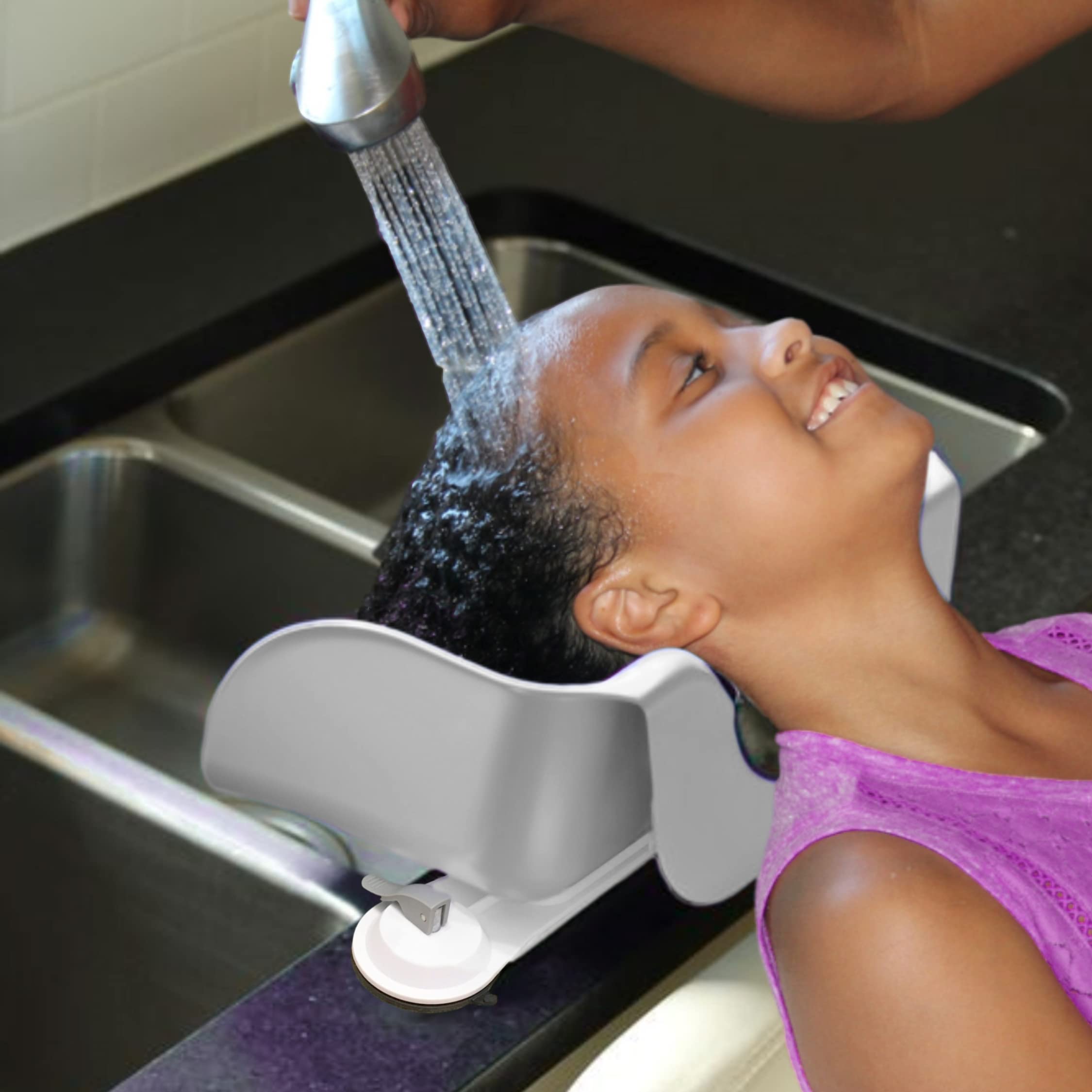 Shampoo Buddy 16x9.25x6 inch size shows ample access for rinsing