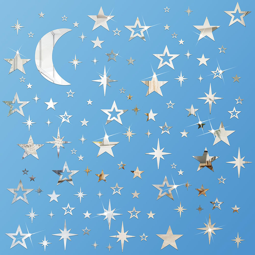Shappy moon sticker shows silver acrylic mirror for room glow