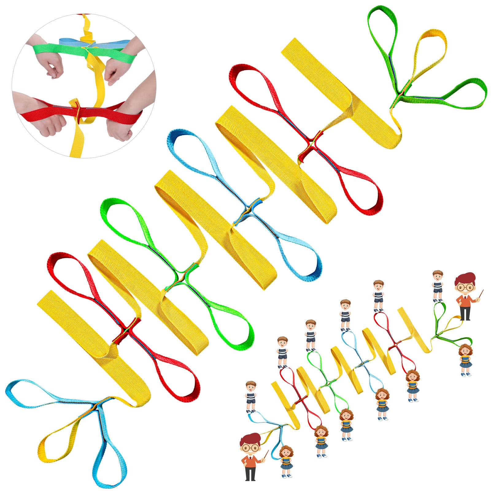Shappy preschool walking rope with yellow base for bright visibility and safety.