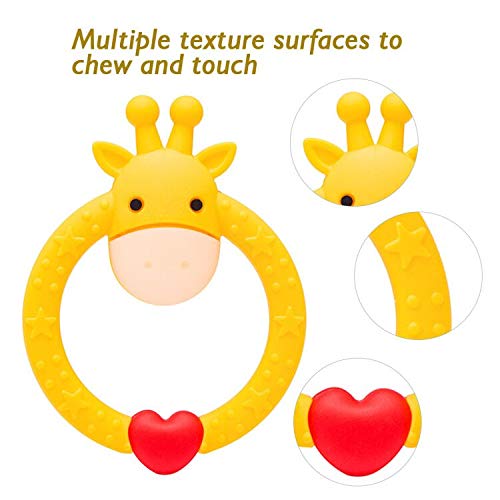 SHARE&CARE baby using giraffe teether to soothe gums during play.