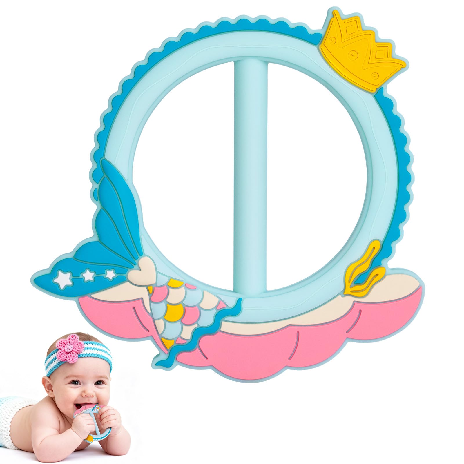 SHARE&CARE Christmas Mermaid Teether front view highlights safe silicone for soothing gums