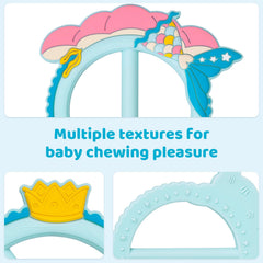 SHARE&CARE Mermaid Teether clip and stroller attachment demonstrates convenient on-the-go use