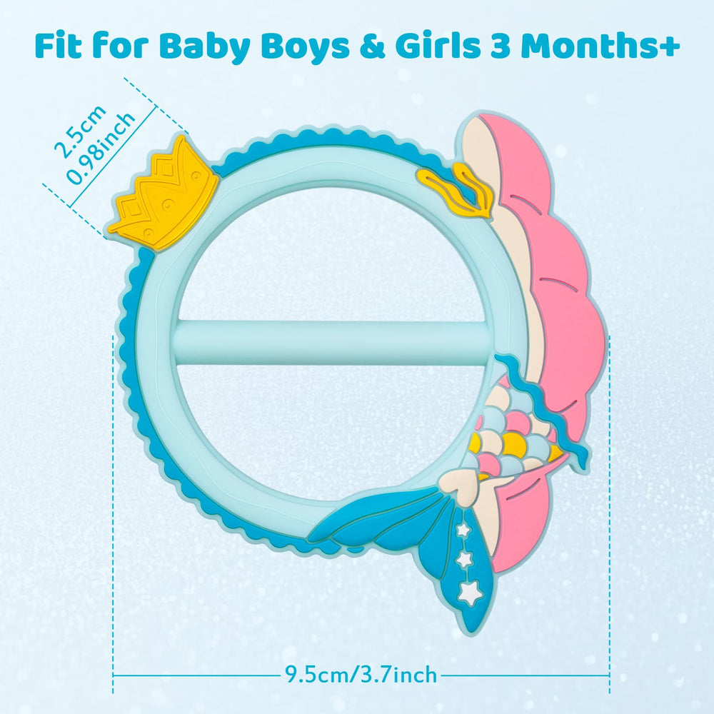 SHARE&CARE Mermaid Teether textures image demonstrates varied surfaces for massaging gums