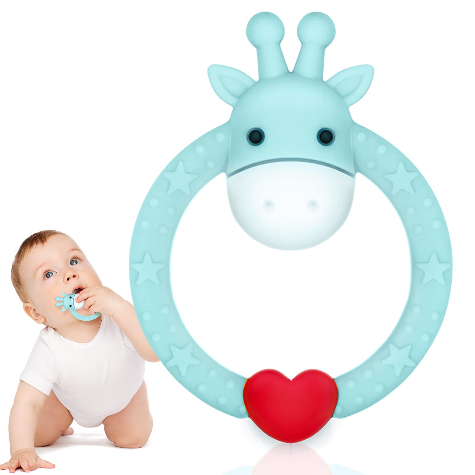 Share&Care storage case and giraffe teether blue keeps baby gear organized and clean.