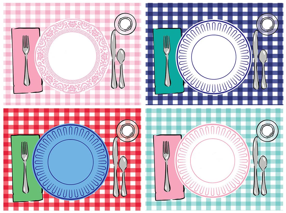 SharkBliss Montessori placemat buffalo plaid set4 enhances table setting and learning