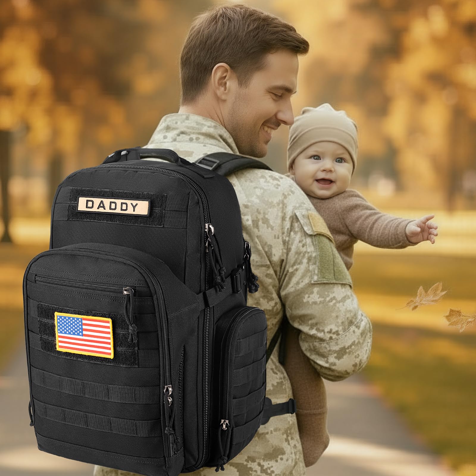 SHARKMOUTH Dad Diaper Bag Backpack insulated bottle pockets keep drinks at the right temperature.