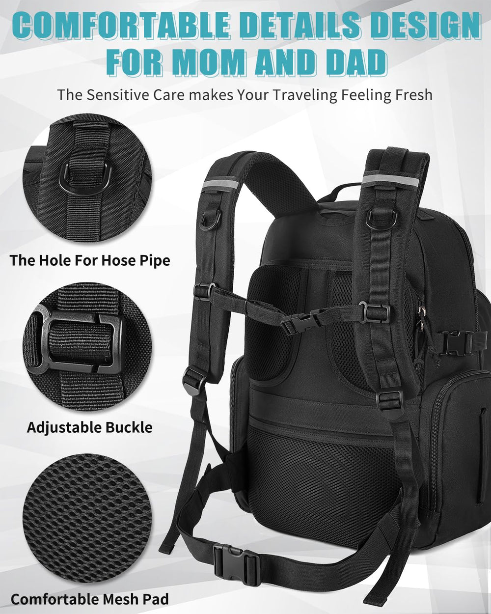 SHARKMOUTH Dad Diaper Bag Backpack padded shoulder straps support comfortable all day wear.