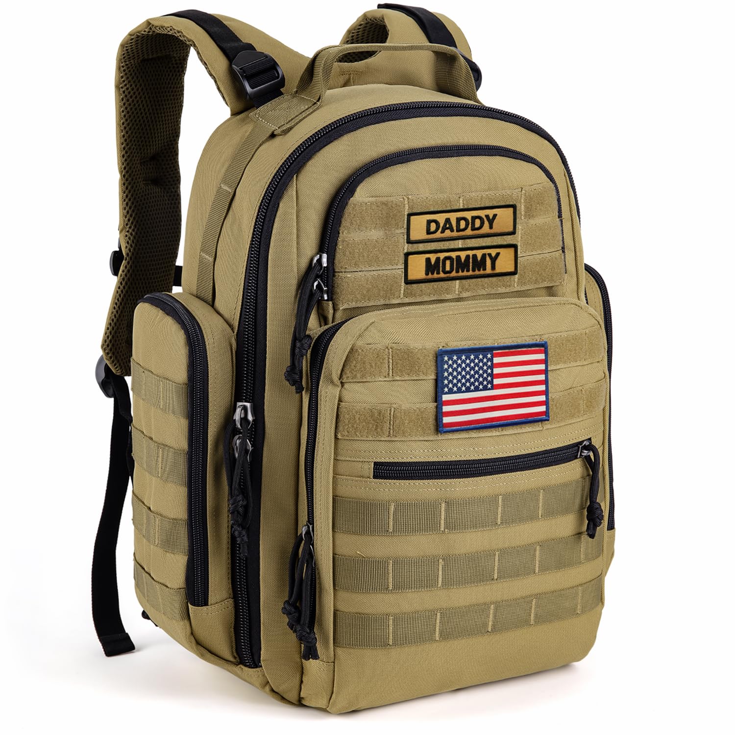 SHARKMOUTH diaper bag exterior front view shows durable construction and MOLLE-ready design.