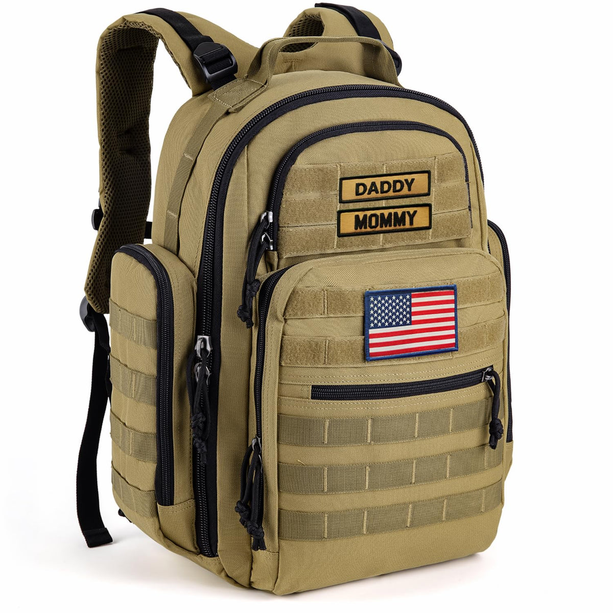 SHARKMOUTH diaper bag exterior front view shows durable construction and MOLLE-ready design.