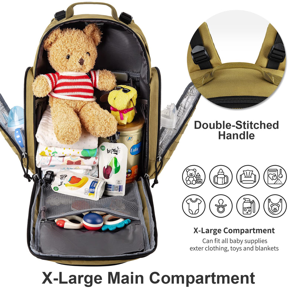 SHARKMOUTH diaper bag side insulated pocket stores bottles for on-the-go hydration.