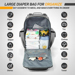 SHARKMOUTH diaper bag gray insulated bottle pocket keeps drinks ready.