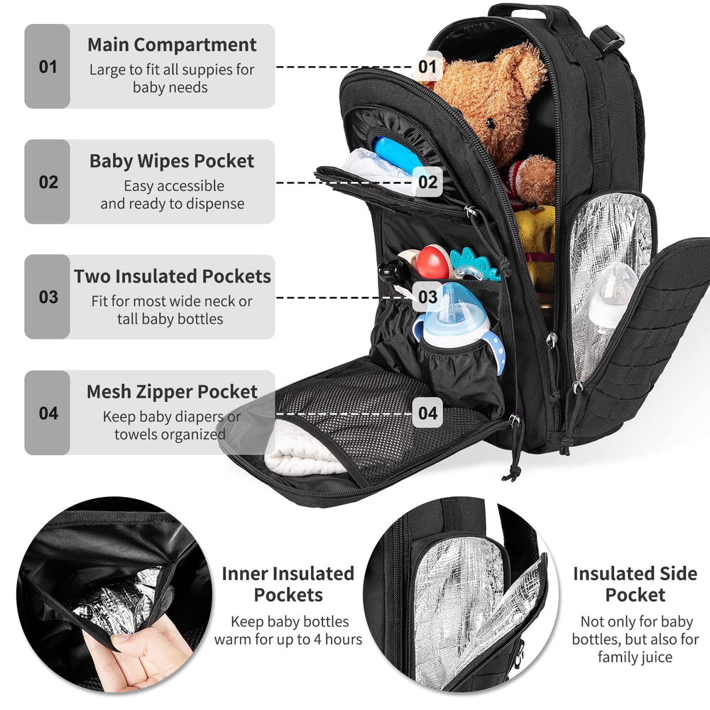 SHARKMOUTH diaper bag multi-pocket layout enhances item organization during trips
