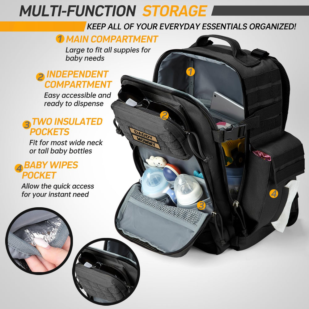 SHARKMOUTH Diaper Bag spacious compartments for bottles and blankets