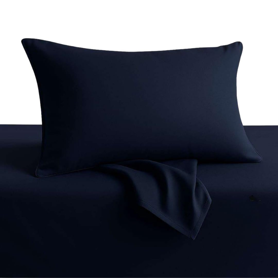 Shashwat Bedding navy blue toddler pillowcase with hidden zipper, secure fit for naps and travel.