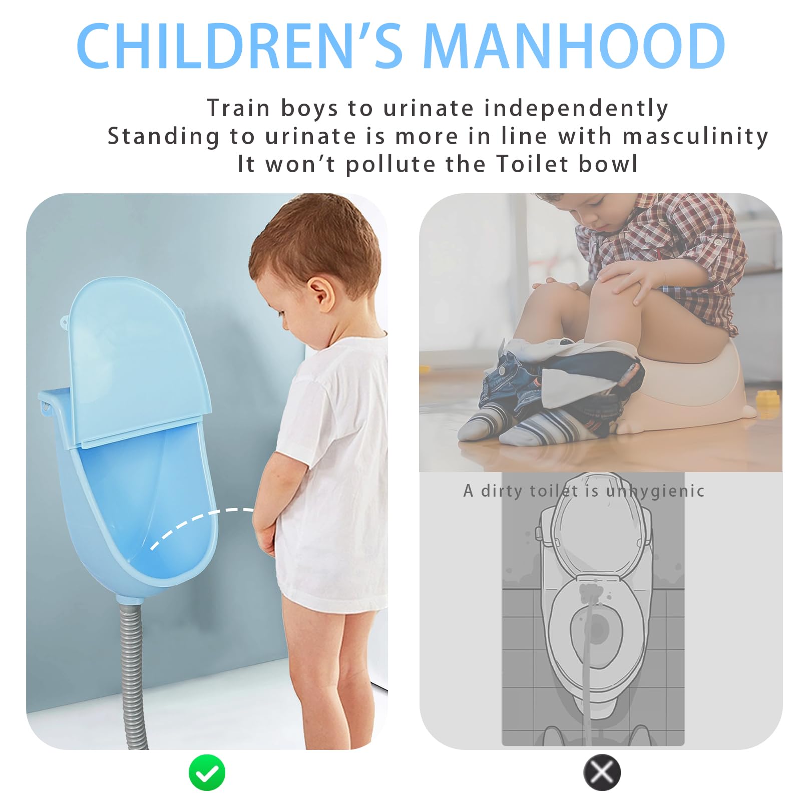 shawoo wall-mounted toddler urinal demonstrates compact setup beside a toilet for quick use.