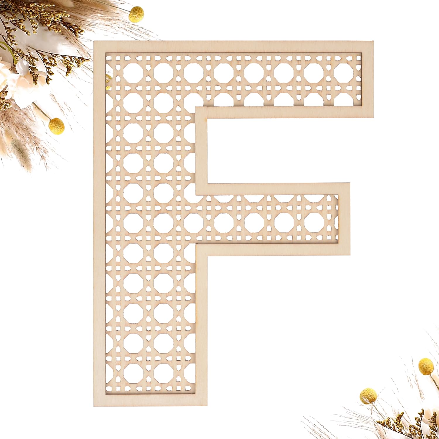 She Love wooden rattan letters 8in front view add a cozy boho wall decor accent.