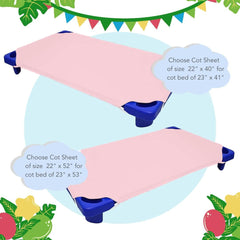 Sheets Stargazer corner-elastic cot sheet secured tightly for a busy preschool nap environment.