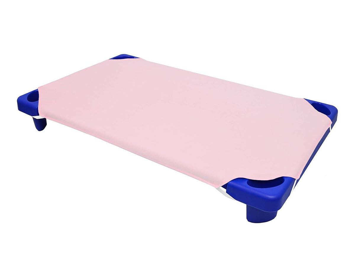 Sheets Stargazer pink cot sheets pack12 on a daycare cot for gentle daily comfort.