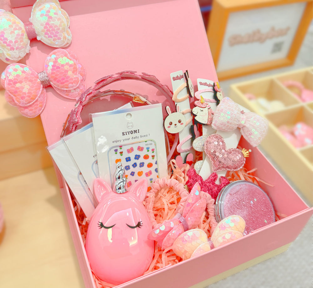 Shelbybox glitter headbands in pink sparkle for dress-up and daily chic.