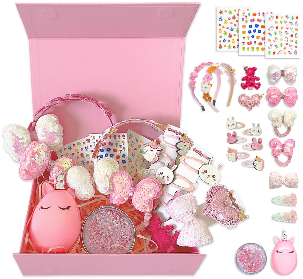 Shelbybox pink hair clip set viewed in gift box for easy gifting and styling.