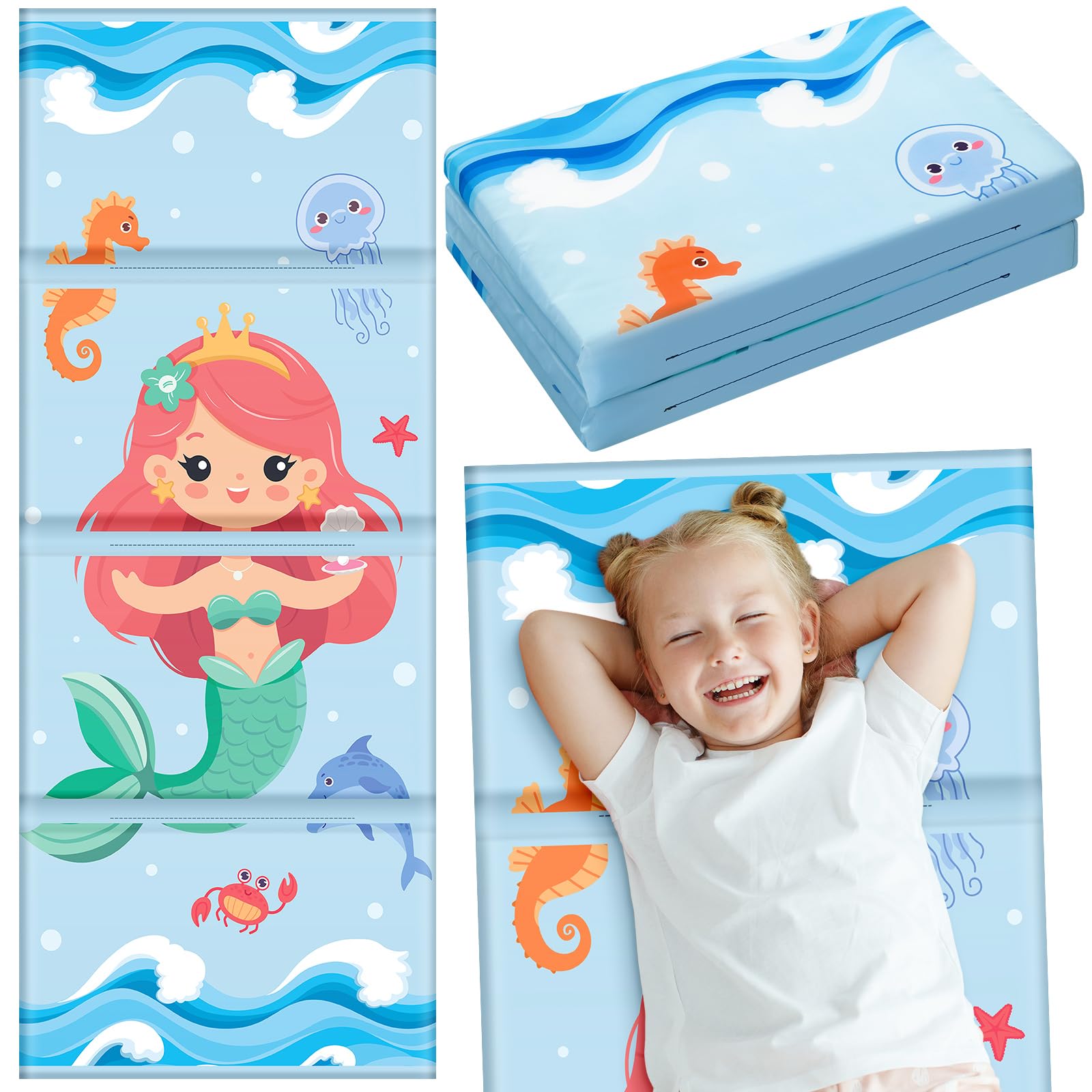 Shellwei Mermaid nap mat folded compact for easy storage and travel