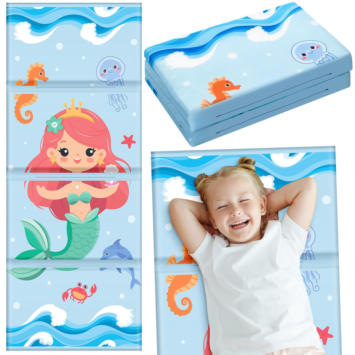 Shellwei Mermaid nap mat folded compact for easy storage and travel