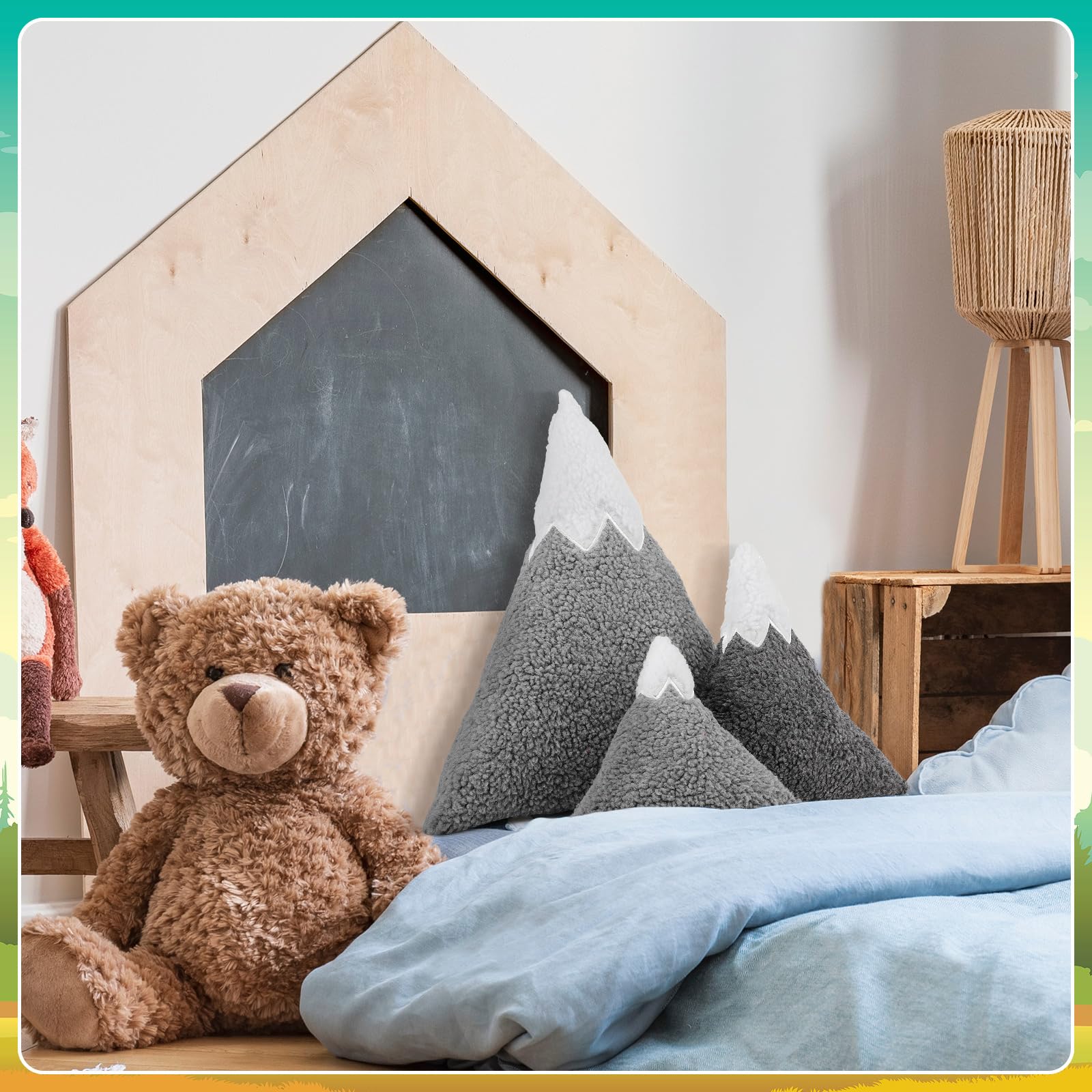 Shellwei mountain pillow set3 enhances playful nursery decor and room styling