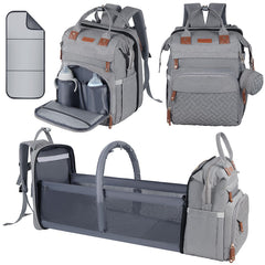 Shengmeister baby diaper bag backpack grey for on-the-go organization.
