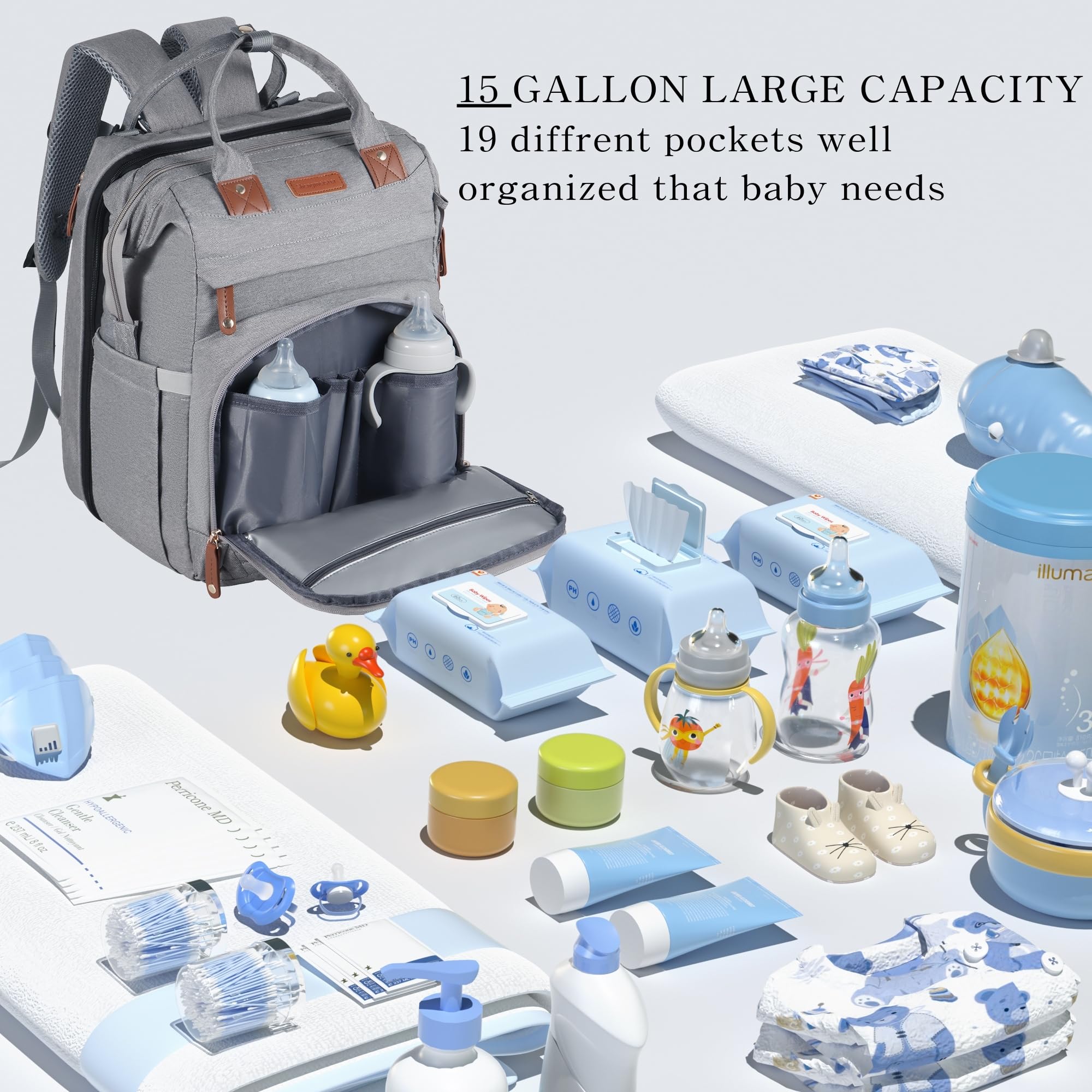 Shengmeister baby diaper bag changing-table grey enabling effortless outdoor diaper changes.