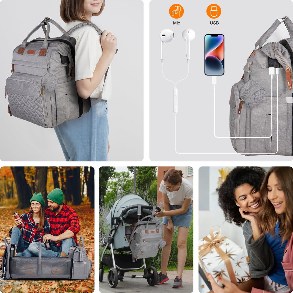 Shengmeister diaper bag USB port for convenient charging on the go.
