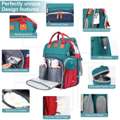 Shengmeister diaper bag backpack blue-green bottle warming pocket for on-the-go feeding