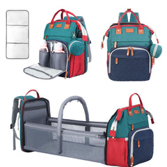 Shengmeister diaper bag backpack blue-green front view with organized pockets for easy access