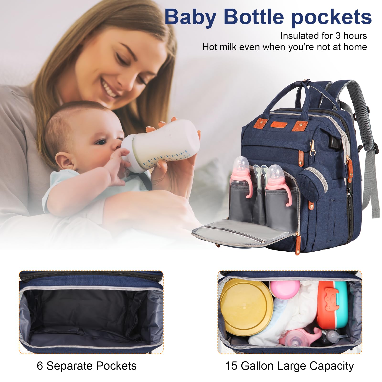 Shengmeister interior view showing pocket layout for bottles, diapers, and essentials.