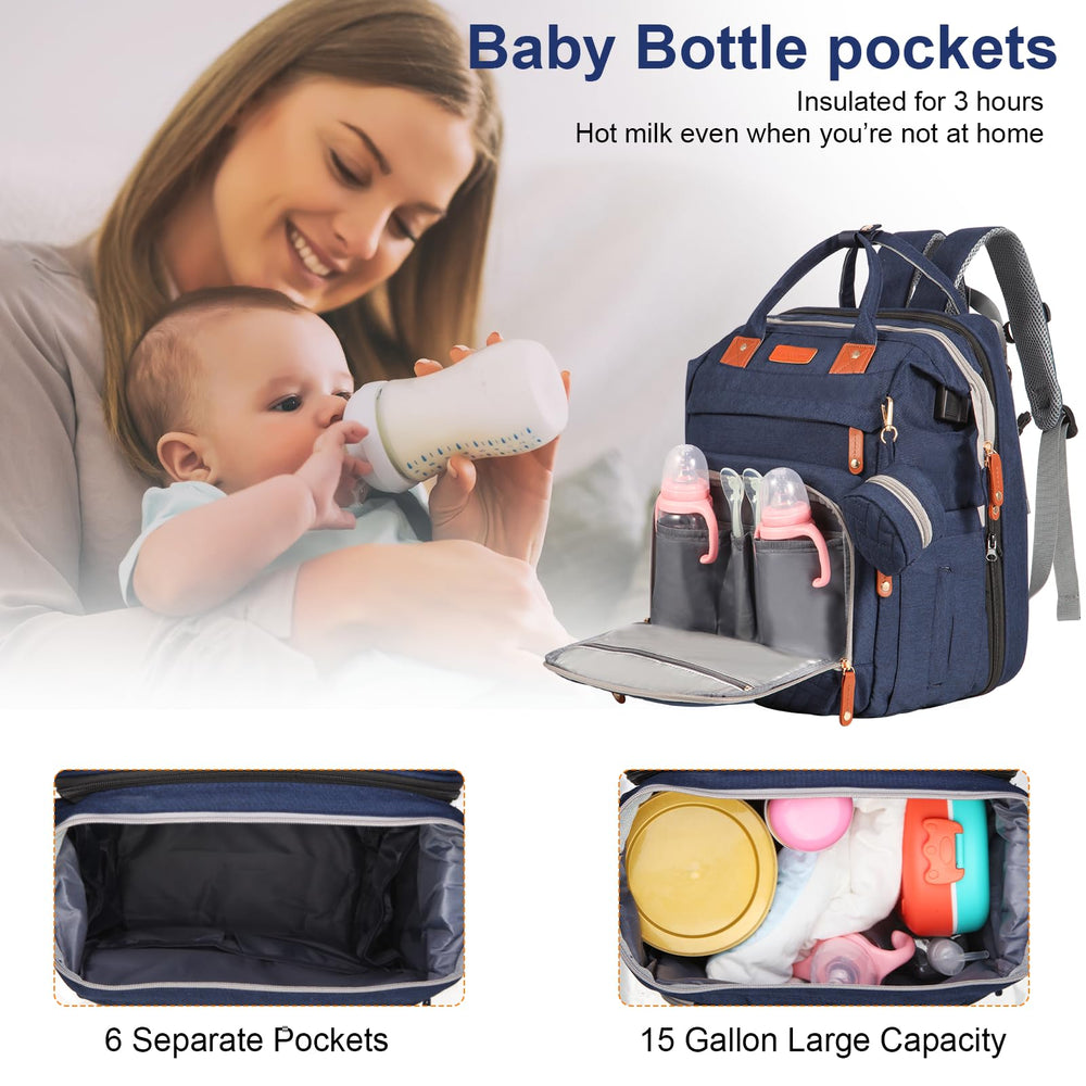 Shengmeister interior view showing pocket layout for bottles, diapers, and essentials.